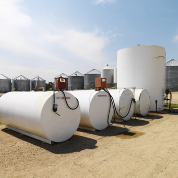 White large fuel storage tanks