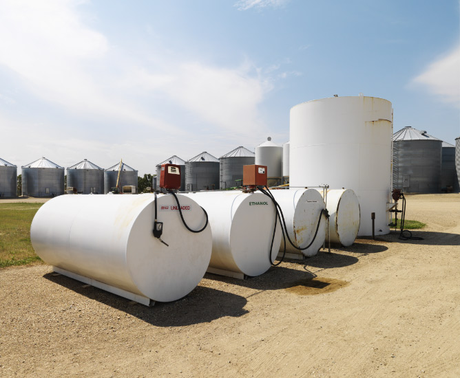 White large fuel storage tanks